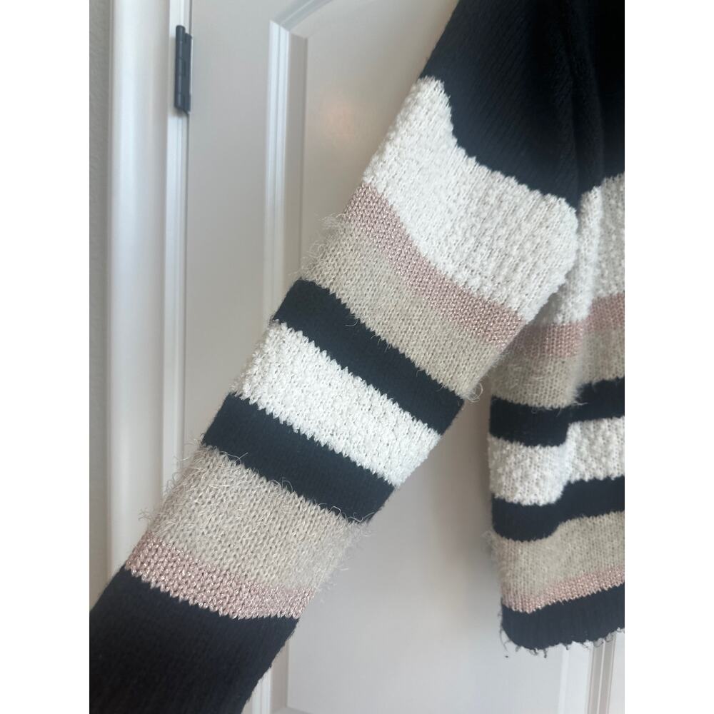 Lane Bryant Black, White, Tan, and Light Pink Open Front Knitted Cardigan - Picture 4 of 7